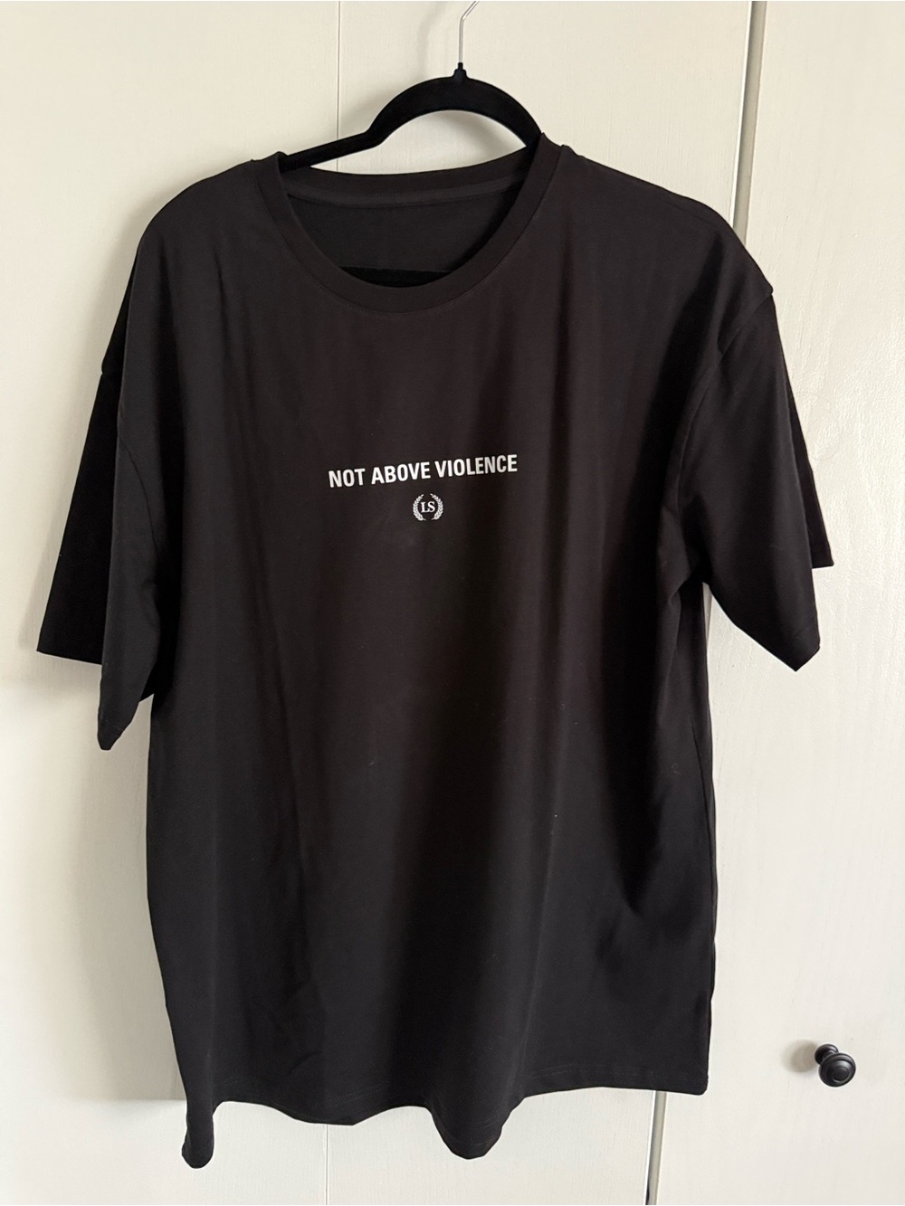 Leo Skepi Black Oversized Graphic Tee - "Not Above Violence” Shirt Sz L